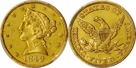 1849-C Liberty Head Half Eagle. EF-45 (PCGS). CAC.

Nicely original for a lightly circulated Charlotte Mint half eagle, this handsome piece exhibits...