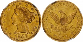 1853-C Liberty Head Half Eagle. AU-55 (NGC).

Warmly patinated honey and deep rose-gold surfaces are overall sharp defined with a strong C mintmark....