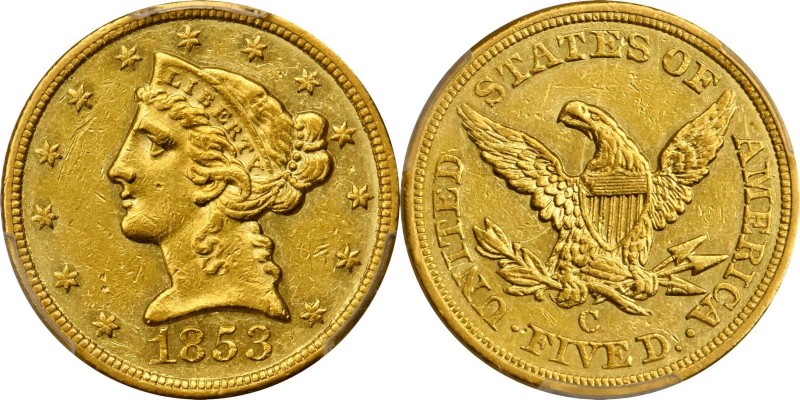 1853-C Liberty Head Half Eagle. AU Details--Scratch (PCGS).

This is a sharp A...