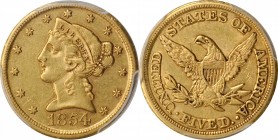 1854-D Liberty Head Half Eagle. Weak D. EF-45 (PCGS). CAC.

A beautiful example with dominant khaki-gold hues and hints of pale peach in the protect...