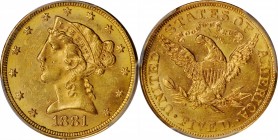 1881/0 Liberty Head Half Eagle. FS-301. MS-62 (PCGS).

A lustrous half eagle that features a bold to sharp strike. Close inspection with a loupe rev...
