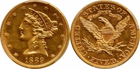 1889 Liberty Head Half Eagle. Unc Details--Cleaned (PCGS).

A boldly struck example with no circulation wear. Glossy surfaces, almost prooflike in a...