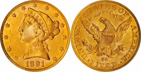 1891-CC Liberty Head Half Eagle. MS-63 (PCGS).

Beautiful rose-orange patina mingles with frosty mint luster on both sides of this sharply struck, h...