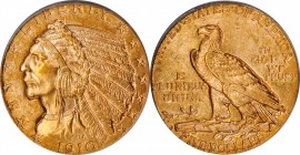 1910-D Indian Half Eagle. MS-63 (PCGS).

Blended honey-gold and pinkish-orange patina blankets both sides of this sharply struck example. Softly fro...