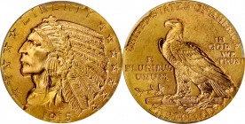 1915 Indian Half Eagle. MS-64 (PCGS).

The smooth, highly appealing surfaces display frosty golden-rose coloration and a sharp strike. In 1915 the P...