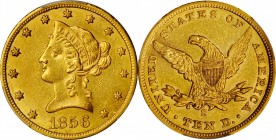 1856-S Liberty Head Eagle. AU-55 (PCGS). CAC.

Lustrous for the grade with overall sharp striking detail, handsome olive and orange-gold patina enha...