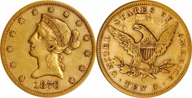 1870-S Liberty Head Eagle. EF-40 (NGC).

Dominant honey-gold patina with glints of reddish-rose in the protected areas around the design elements. A...
