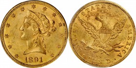 1891-CC Liberty Head Eagle. MS-62+ (PCGS). CAC.

A frosty and sharply struck example with subtle pale rose highlights to otherwise honey-gold surfac...