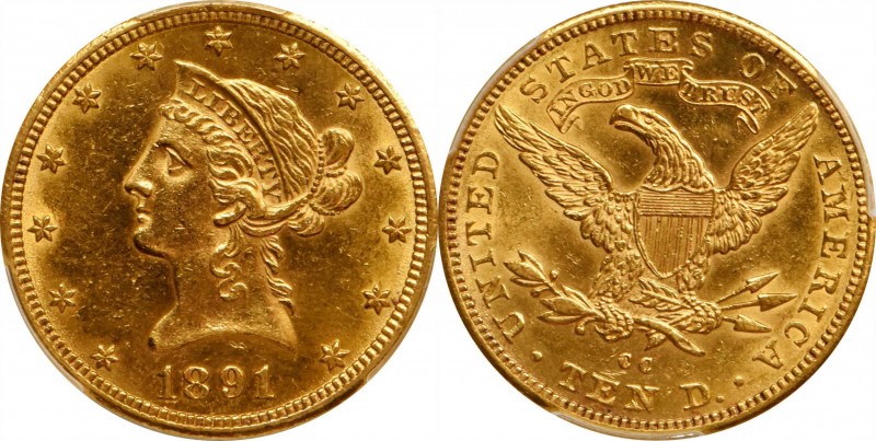 1891-CC Liberty Head Eagle. AU Details--Cleaned (PCGS).

A well-struck 1891-CC...