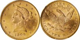 1899 Liberty Head Eagle. MS-64 (PCGS). CAC.

A lustrous, frosty, rose-gold example that will be just right for a Choice Mint State type set. Sharply...
