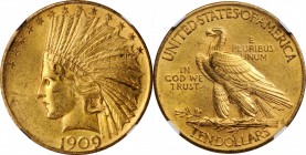 1909 Indian Eagle. MS-62 (NGC).

Pleasing rose gold surfaces with a satiny texture.

PCGS# 8862. NGC ID: 28GM.