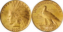 1910 Indian Eagle. MS-64 (PCGS).

Handsome light honey-gold surfaces also reveal tinges of blended pinkish-rose iridescence as the coin rotates unde...