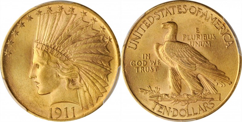 1911 Indian Eagle. MS-63 (PCGS).

An attractive eagle with even yellow gold pa...