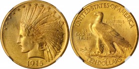 1915 Indian Eagle. MS-64 (NGC).

Aglow with frosty medium gold surfaces, this endearing near-Gem also reveals wisps of lighter pinkish-rose iridesce...