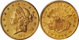 1852 Liberty Head Double Eagle. AU-55 (PCGS).

Beautiful honey-rose patina blends with frosty mint luster on both sides of this lightly circulated d...