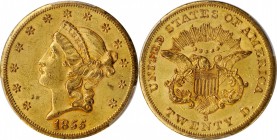 1855-S Liberty Head Double Eagle. AU-58 (PCGS). CAC.

Outstanding Choice AU quality for this conditionally challenging issue, both sides are lustrou...