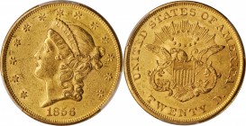 1856 Liberty Head Double Eagle. AU-58 (PCGS).

Wonderfully original honey surfaces retain plenty of sharp to full striking detail and frosty mint lu...