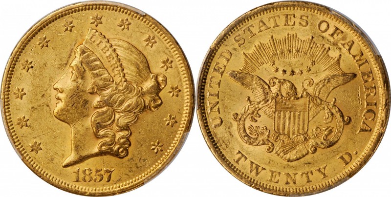 1857 Liberty Head Double Eagle. MS-60 (PCGS).

A scarce Mint State example of ...