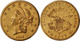 1857-S Liberty Head Double Eagle. EF Details--Gouged (PCGS).

Strongly defined for the grade with pleasing khaki gold surfaces. A crescent-shaped go...