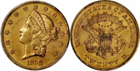 Significant Premium AU 1858 $20

1858 Liberty Head Double Eagle. AU-58+ (PCGS).

Pleasing honey-gold surfaces are accentuated with rose iridescenc...