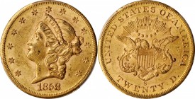 1858-S Liberty Head Double Eagle. MS-60 (PCGS).

Rare and attractive BU quality for this conditionally challenging 1850s double eagle issue. Both si...
