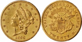 Classic 1866-S No Motto Rarity

1866-S Liberty Head Double Eagle. No Motto. EF-45 (PCGS).

This richly original and bright honey-rose example pres...