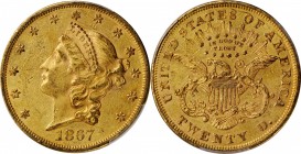 1867-S Liberty Head Double Eagle. MS-60 (PCGS).

Handsome rose-gold patina accentuates the lustrous surfaces of this charming Uncirculated Type II L...