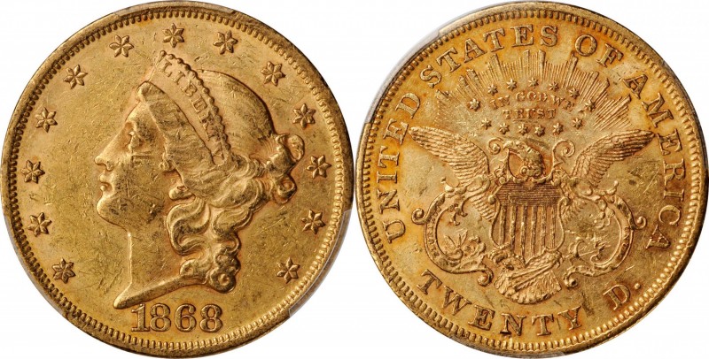 Low Mintage 1868 Double Eagle

1868 Liberty Head Double Eagle. AU-55+ (PCGS)....