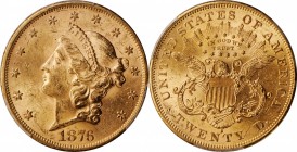 1876-S Liberty Head Double Eagle. MS-62 (PCGS). CAC.

Orange-gold patina mingles with frosty mint luster on both sides of this original and attracti...