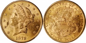 1878 Liberty Head Double Eagle. MS-61 (PCGS).

Billowy mint frost mingles with warm orange-gold patina on both sides of this uncommonly smooth looki...