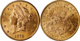 1878-S Liberty Head Double Eagle. MS-62 (PCGS).

Frosty rose-gold surfaces are highly lustrous with a virtually full strike from the rims to the cen...