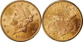 1885-S Liberty Head Double Eagle. MS-64 (PCGS). CAC.

This frosty rose-gold example is sharply struck throughout with outstanding eye appeal. The mi...