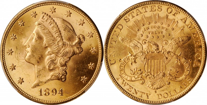 1894-S Liberty Head Double Eagle. MS-64+ (PCGS). CAC.

Delightful golden-orang...