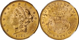 1873 Liberty Head Double Eagle. Open 3. FS-101. Doubled Die Obverse. MS-62 (NGC).

Frosty honey-orange surfaces are boldly to sharply struck through...