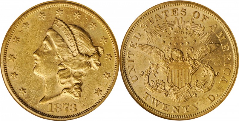 1873-S Liberty Head Double Eagle. Open 3. AU-58 (NGC).

Near-fully defined wit...
