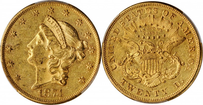 1874-S Liberty Head Double Eagle. MS-60 PL (PCGS).

Handsome honey-rose surfac...