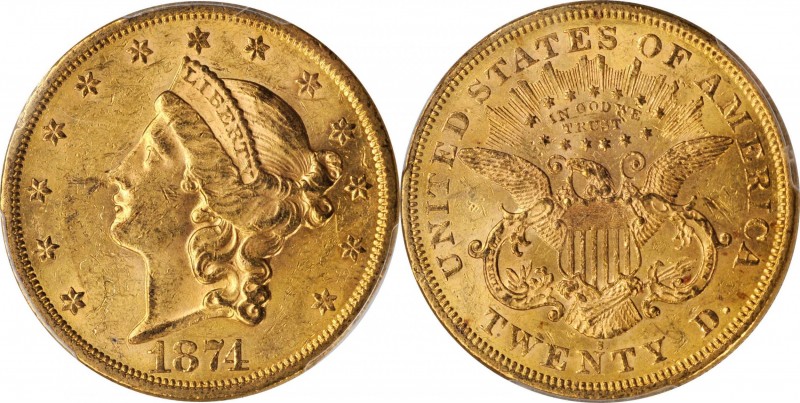1874-S Liberty Head Double Eagle. Brilliant Uncirculated (PCGS).

A boldly str...