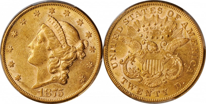 1875-CC Liberty Head Double Eagle. AU-58 (PCGS).

Lustrous, frosty surfaces ar...
