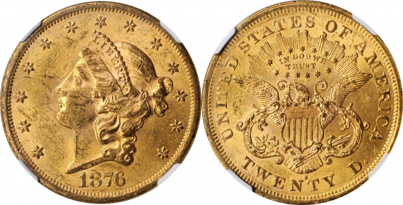 1876-S Liberty Head Double Eagle. MS-61 (NGC).

Pretty pale pink iridescence b...
