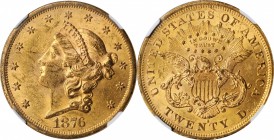 1876-S Liberty Head Double Eagle. MS-61 (NGC).

Pretty pale pink iridescence blends with dominant honey-gold patina. Sharp struck and lustrous, as w...