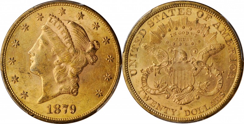 1879-S Liberty Head Double Eagle. MS-61 (PCGS).

Softly frosted luster mingles...