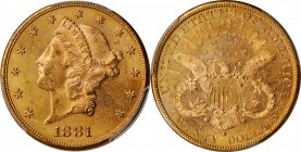 1881-S Liberty Head Double Eagle. MS-62 (PCGS).

Semi-prooflike in finish, especially on the reverse, this sharply struck, honey-orange example has ...