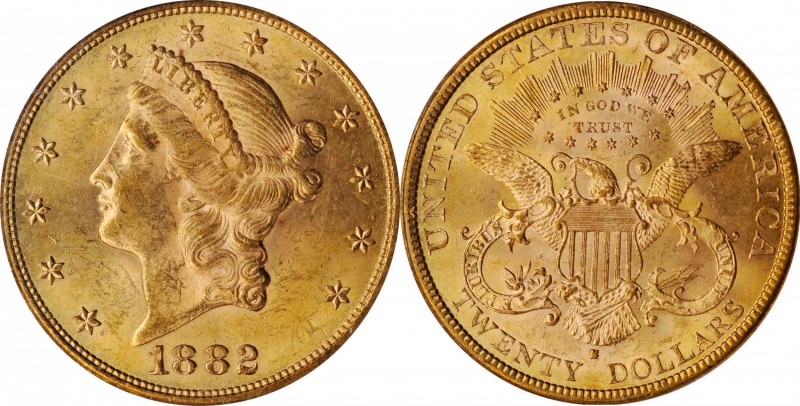 1882-S Liberty Head Double Eagle. MS-62 (PCGS).

Sharply struck with frosty lu...