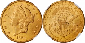 1884-CC Liberty Head Double Eagle. AU-55 (NGC).

Billowy satin to softly frosted luster blends with warm medium gold patina on both sides of this mi...