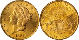 1884-S Liberty Head Double Eagle. MS-62 (PCGS).

Vivid rose-orange patina blankets both sides, the surfaces also endowed with sharp striking detail ...