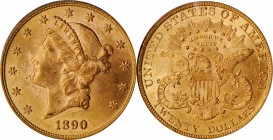 1890 Liberty Head Double Eagle. MS-63 (PCGS).

Frosty rose-gold surfaces are highly lustrous with a razor sharp strike from the rims to the centers....