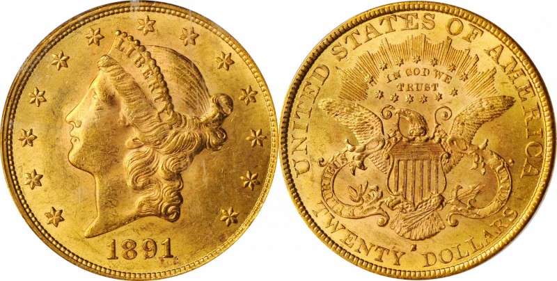 1891-S Morgan Silver Dollar. MS-62 (PCGS).

Frosty rose-orange surfaces with a...