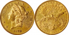 1893-S Liberty Head Double Eagle. MS-62 (PCGS).

This vivid, flashy, pinkish-honey example readily reveals semi-prooflike reflectivity in the obvers...