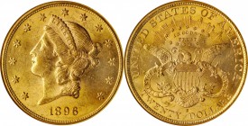 1896-S Liberty Head Double Eagle. MS-62 (NGC).

Vivid orange-gold patina blends with lively mint luster on both sides of this sharp and inviting BU ...