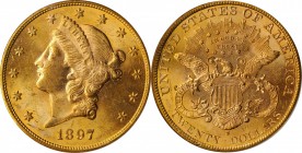 1897-S Liberty Head Double Eagle. MS-63 (PCGS).

Lustrous and frosty with vivid rose-orange patina, this smartly impressed example would do equally ...